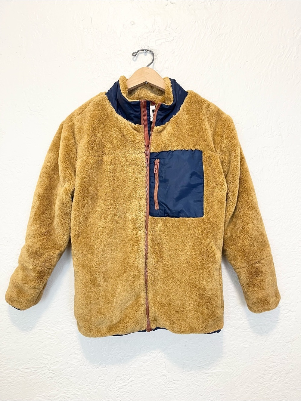 Tommy Bahama Kids Sherpa Fleece Jacket Tan Navy Blue XL 14